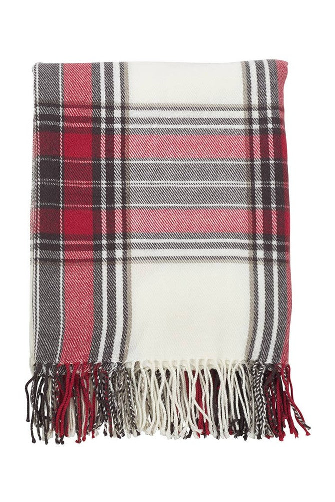 Red Classic Plaid Tassel Trim Throw Blanket