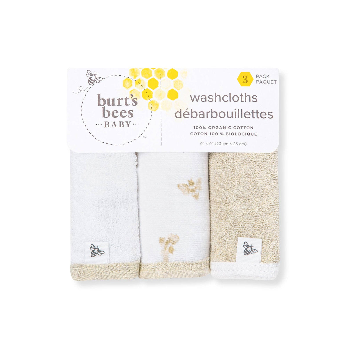 Golden Bee Organic Cotton Knit Terry Washcloths 3 Pack: Oatmeal