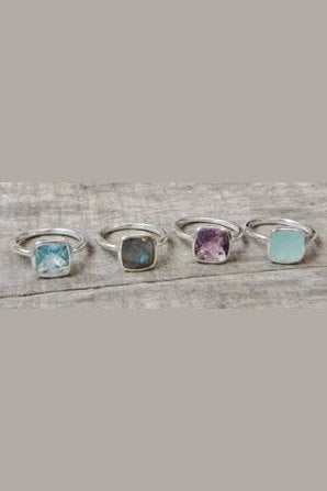 Rainbow White Cushion Ring in Sterling Silver: Size 7