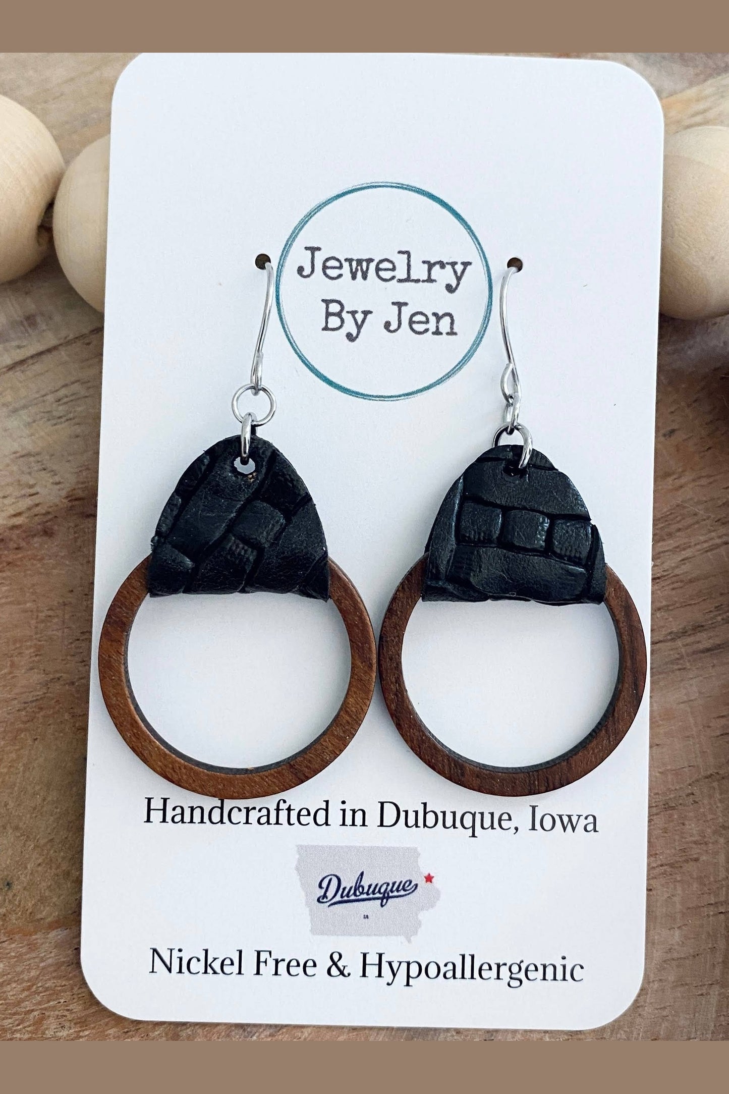Wood Hoop Earrings: Black Weaved