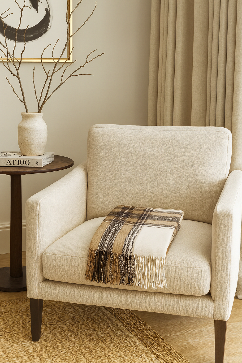 Brown Classic Plaid Tassel Trim Throw Blanket