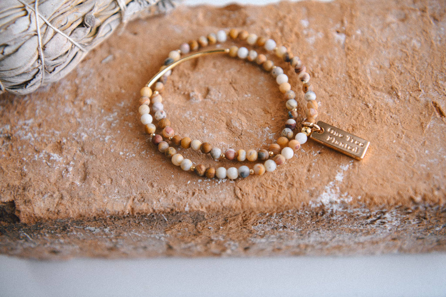 African Turquoise Genuine Gemstone and Gold Double Wrap Bracelet