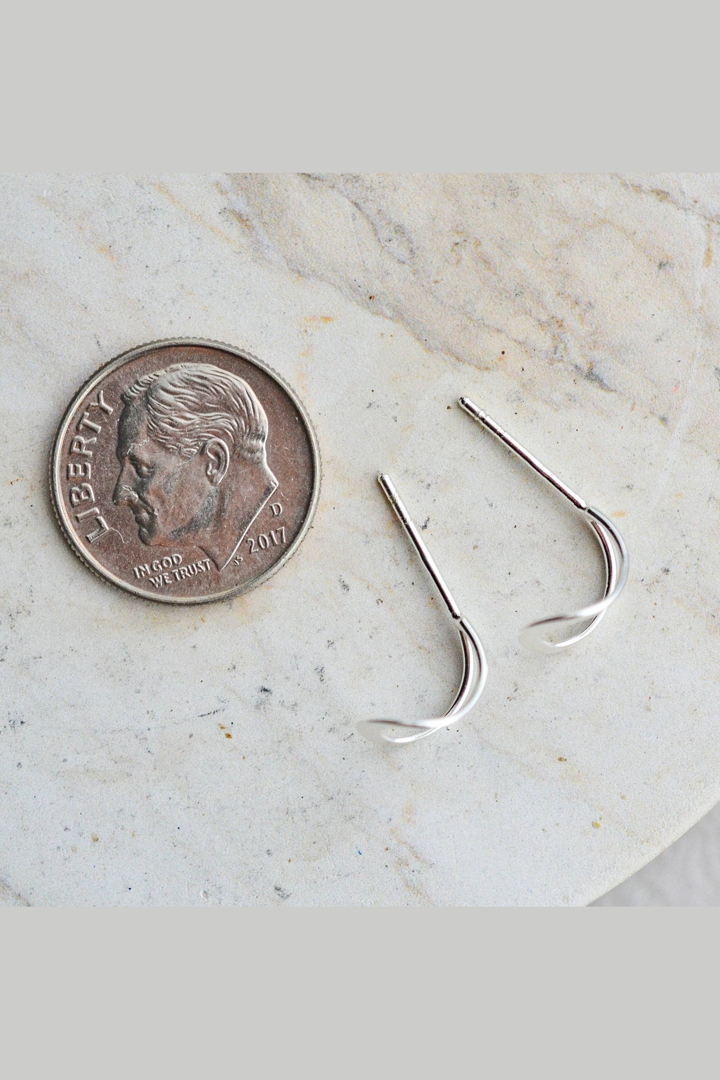 Silver Half Petal Hoop Stud Earrings
