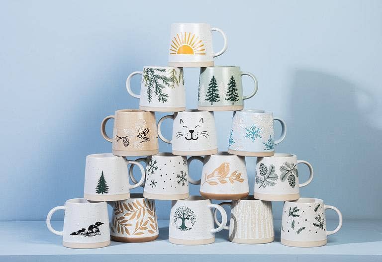 Wide Base Mug with Pine Trees