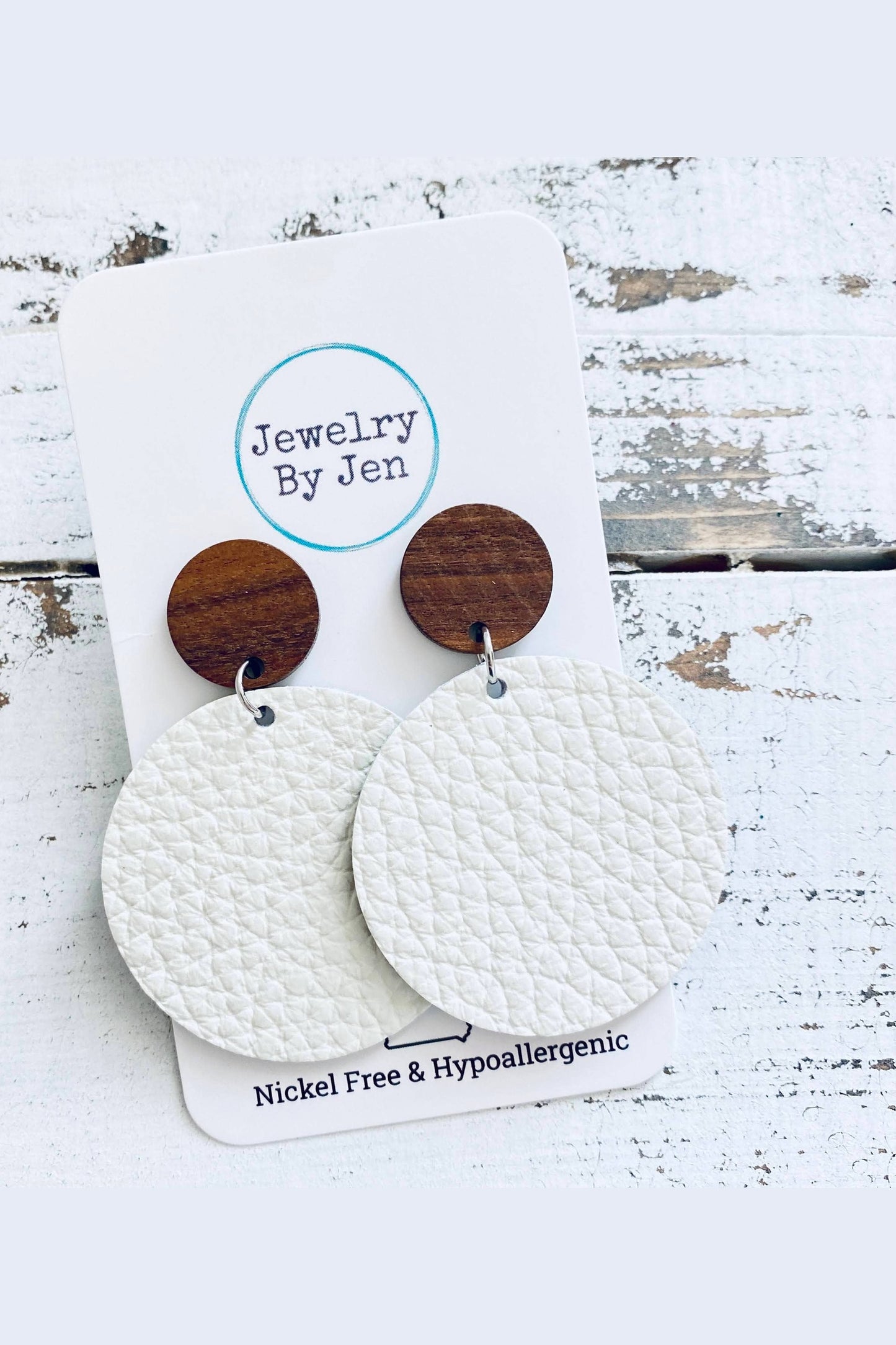 Cream Wood Stud Earrings