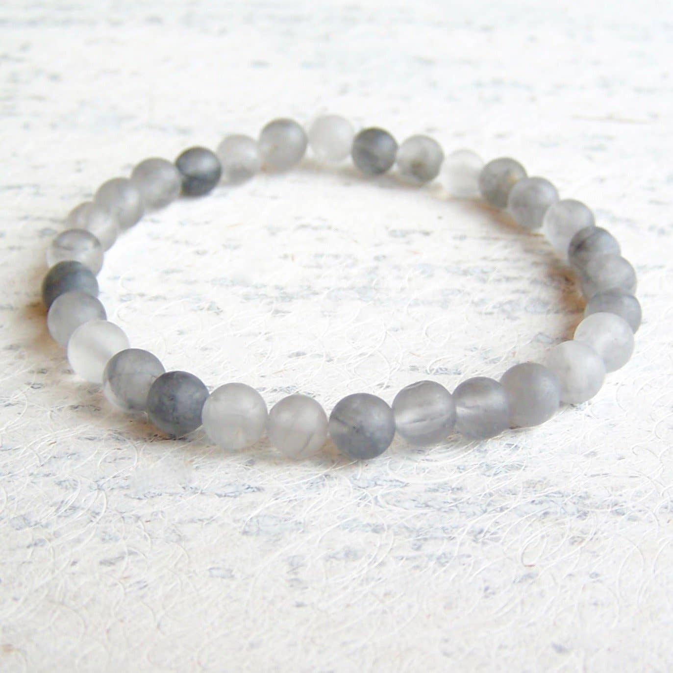 Black & White Gemstone Elastic Bracelets - Set of 4