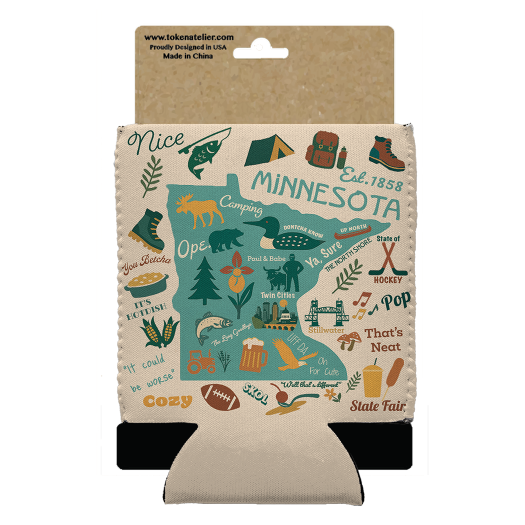 Minnesota Map Art 12 oz Can Coozie