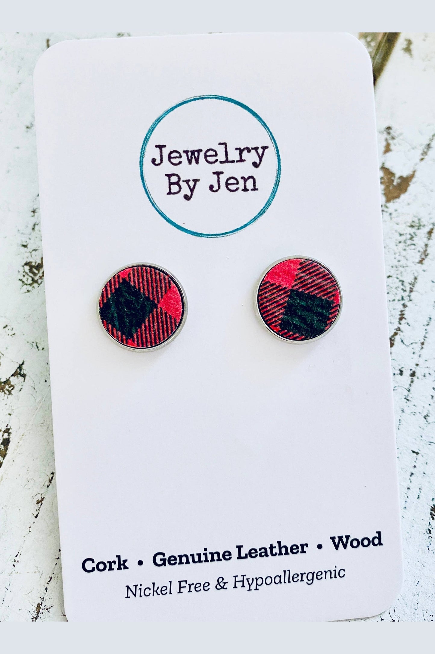 Stud Earrings: Black & Red Plaid