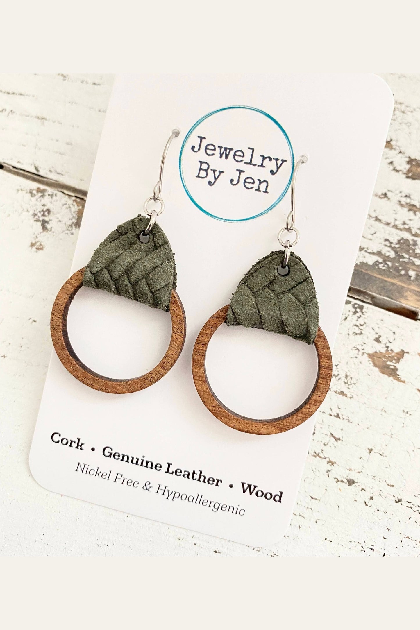 Wood Hoop Earrings: Olive Braided