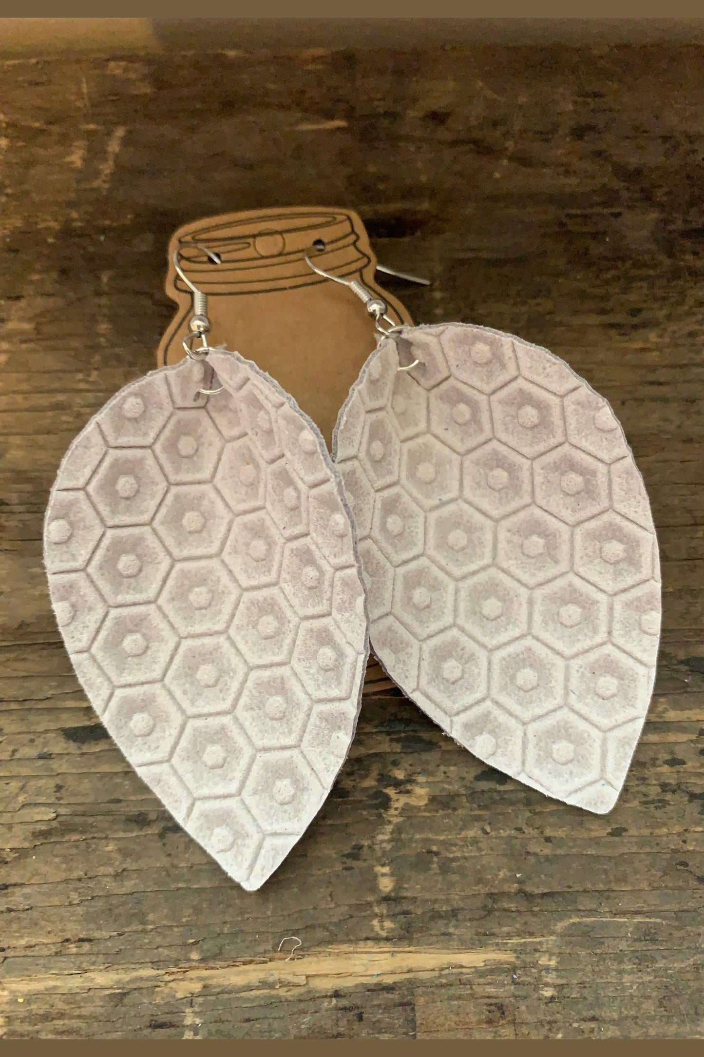 Cream Honeycomb Textured Leather Earring