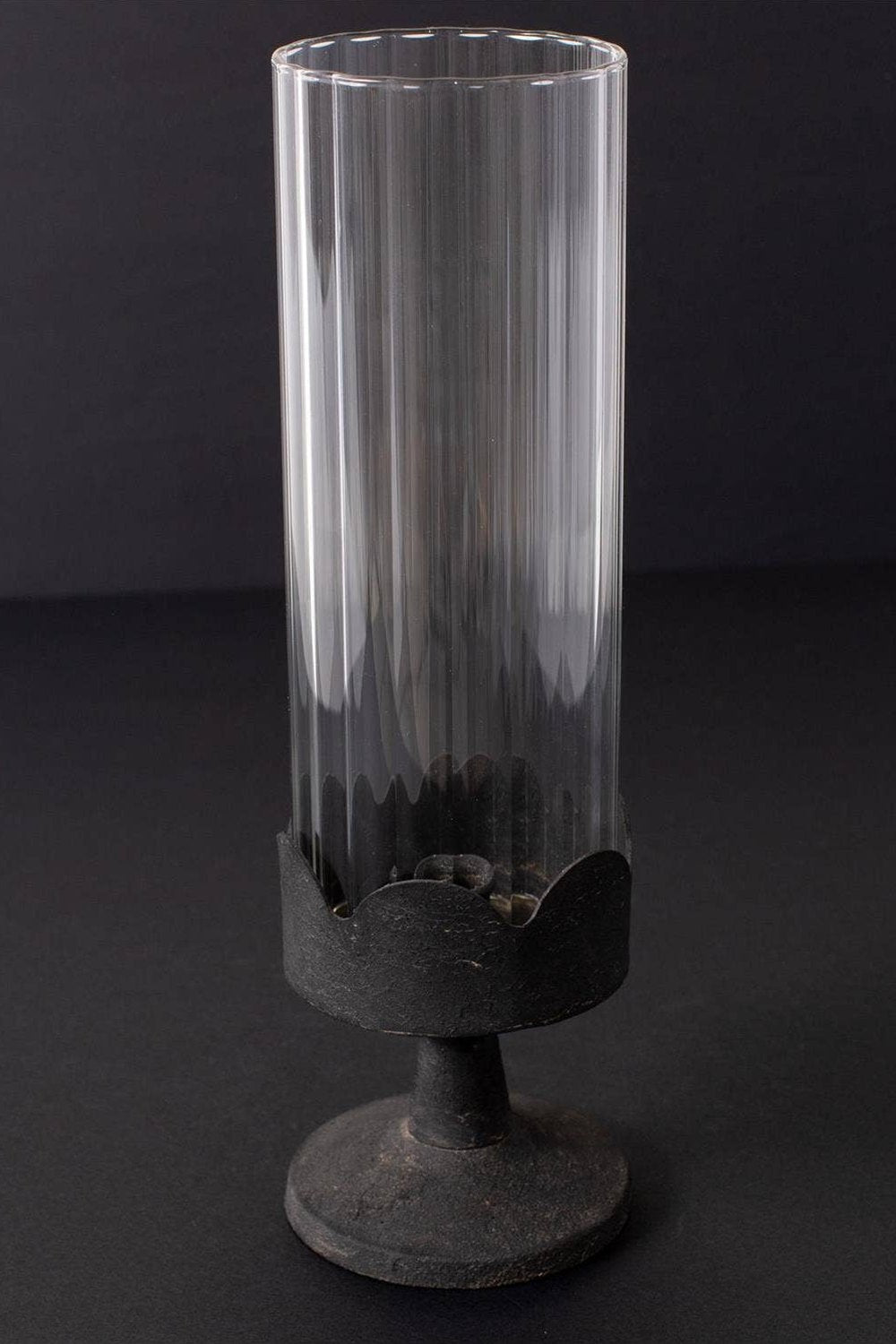 Candle Holder with Dark Pedestal Base, Glass Cylinder
