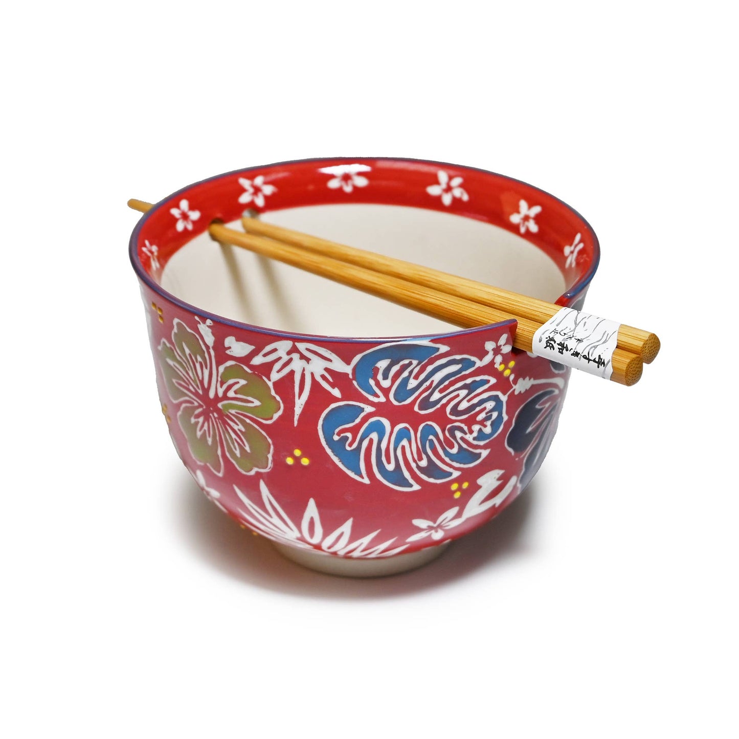 Red Hibiscus Flowers Mira 5" Ramen Bowl w/ Chopsticks