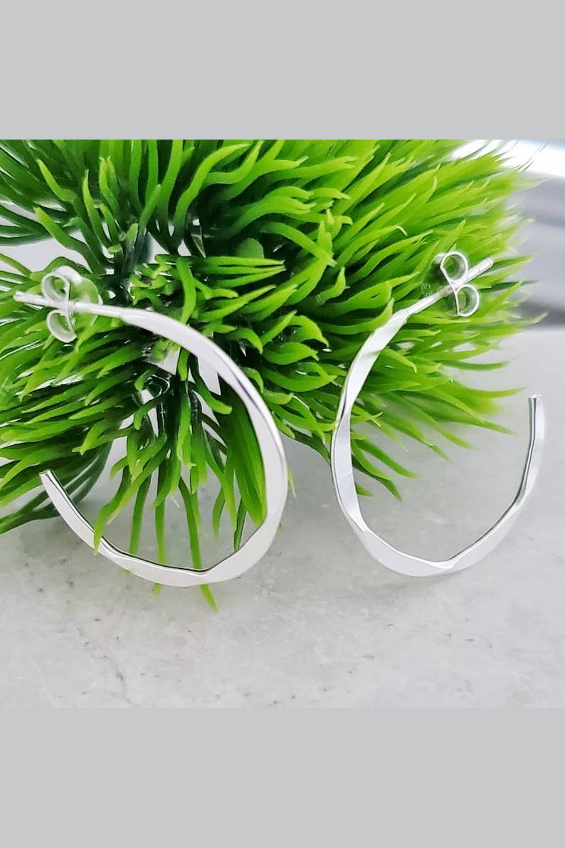 Silver Hammered Hoops Earrings