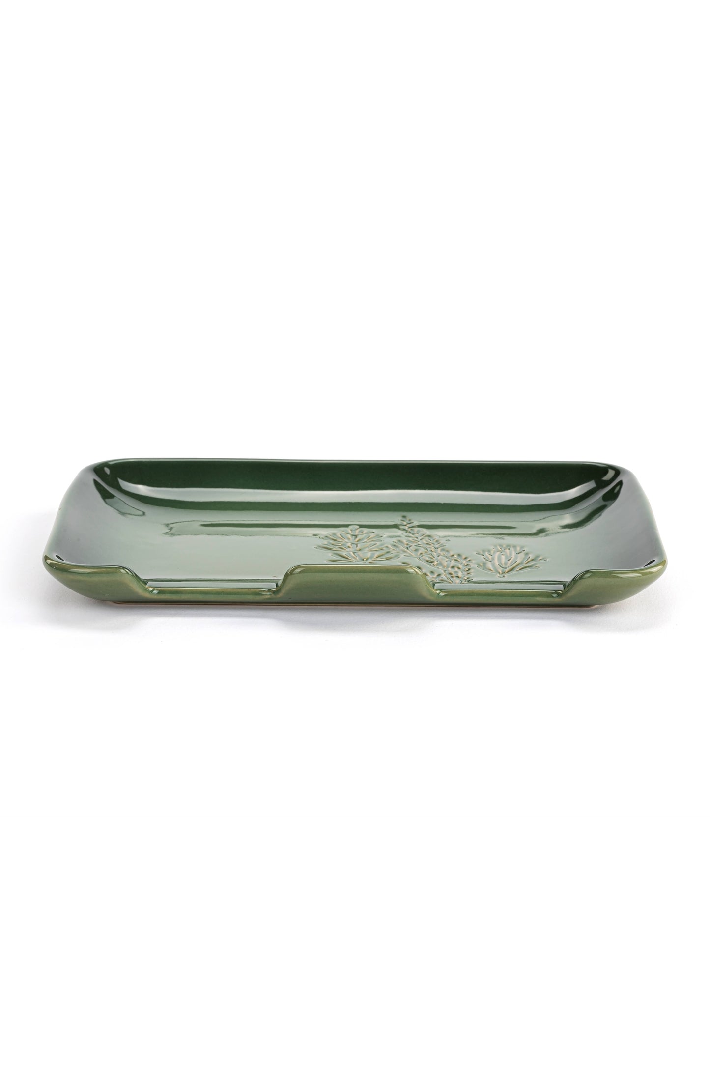 Green Pressed Floral Double Spoon Rest - 7x5in