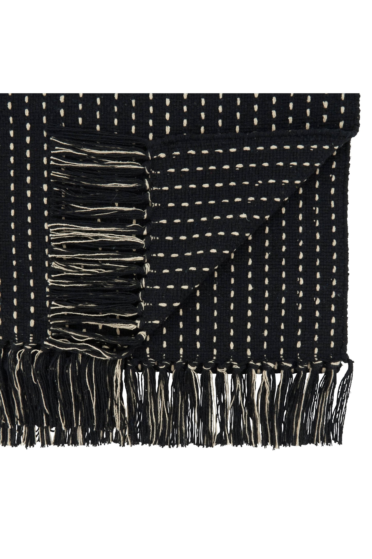 Stitched Fringe Runner: Black