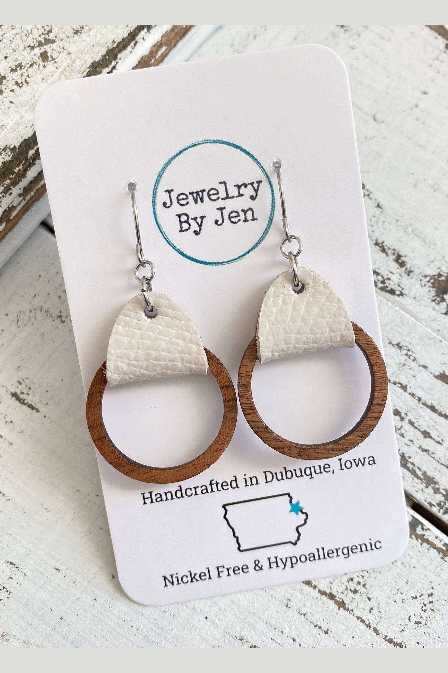 Cream Wood Hoop Earrings