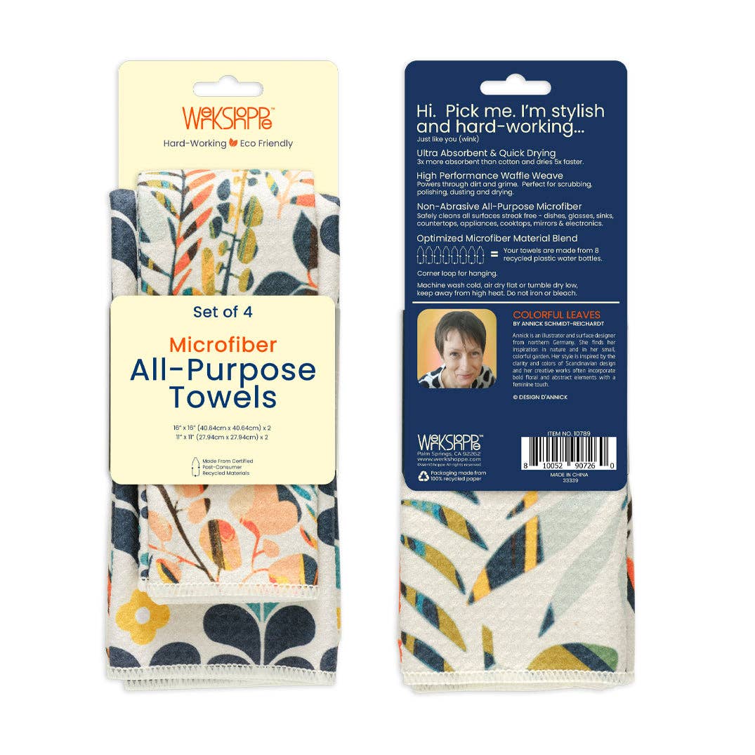 Colorful Leaves All Purpose Microfiber Towels - Set of 4