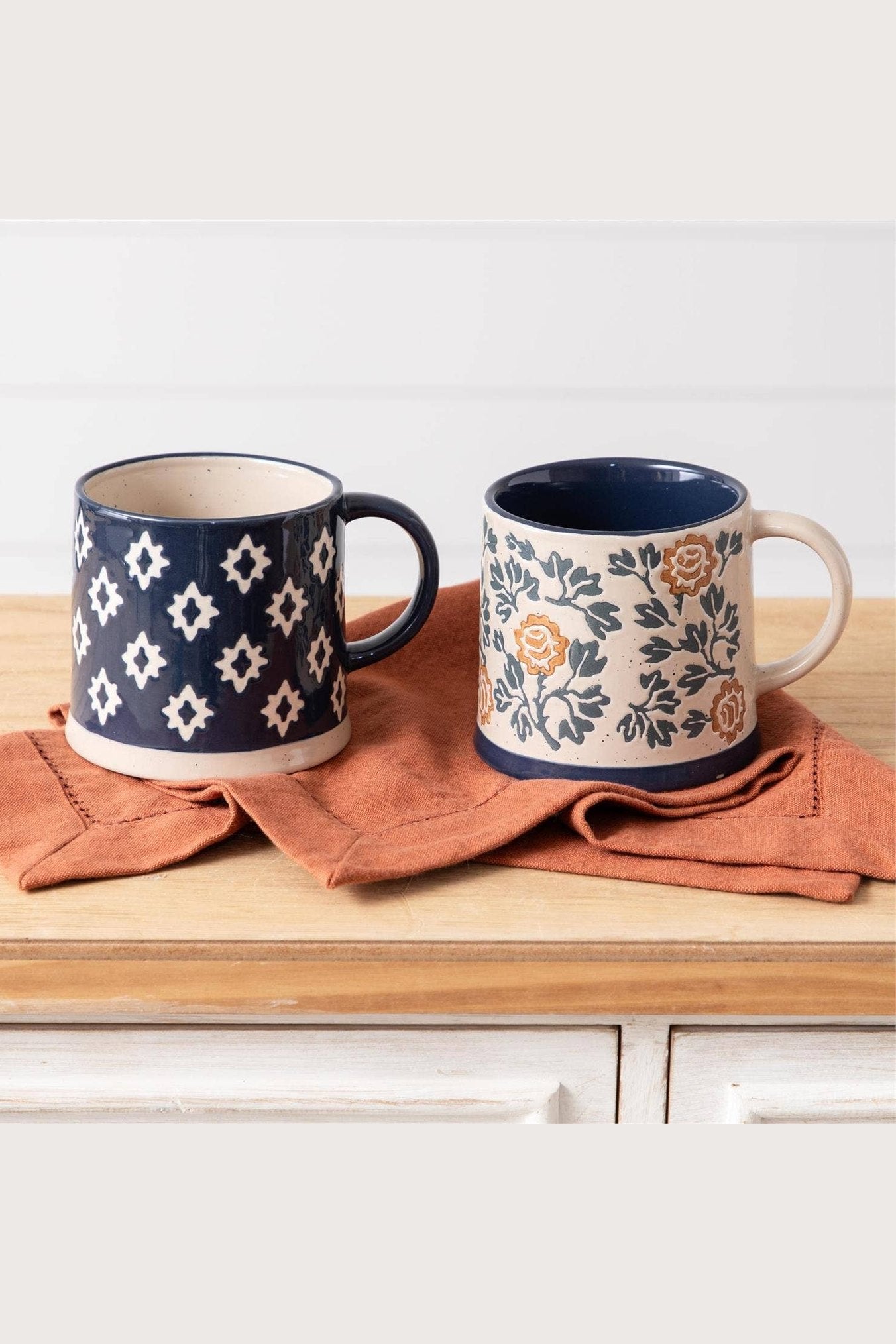 Oversized Mugs - Blue Floral Motif Designs