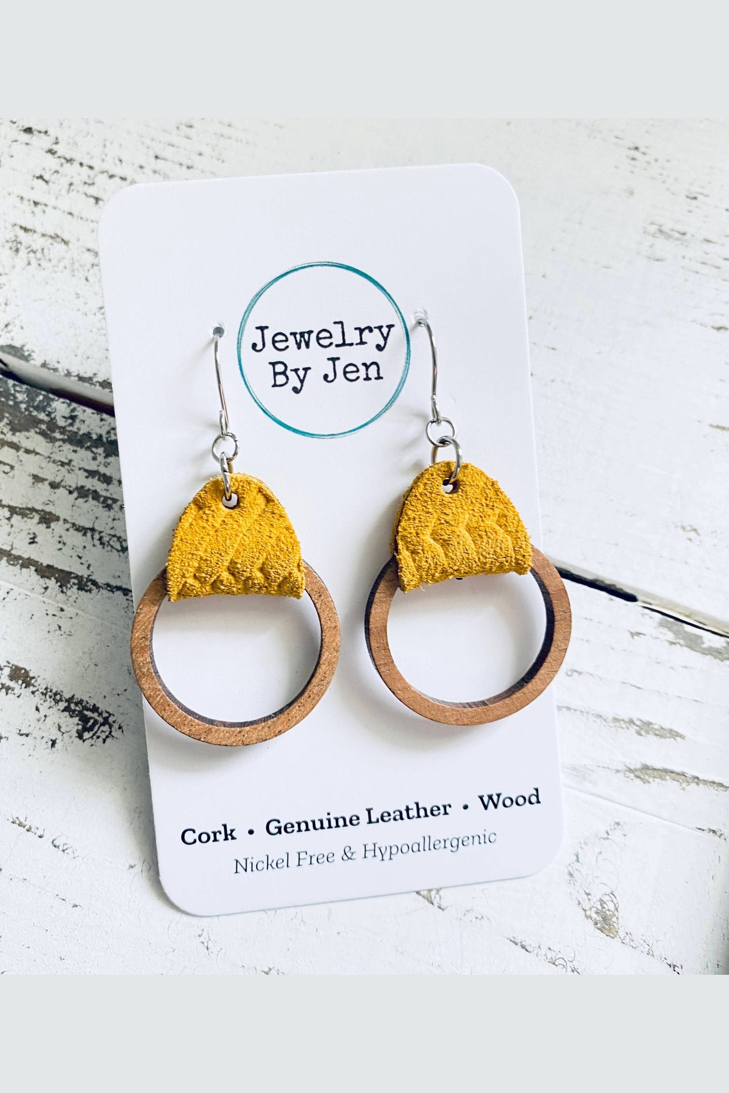 Wood Hoop Earrings: Mustard Braided
