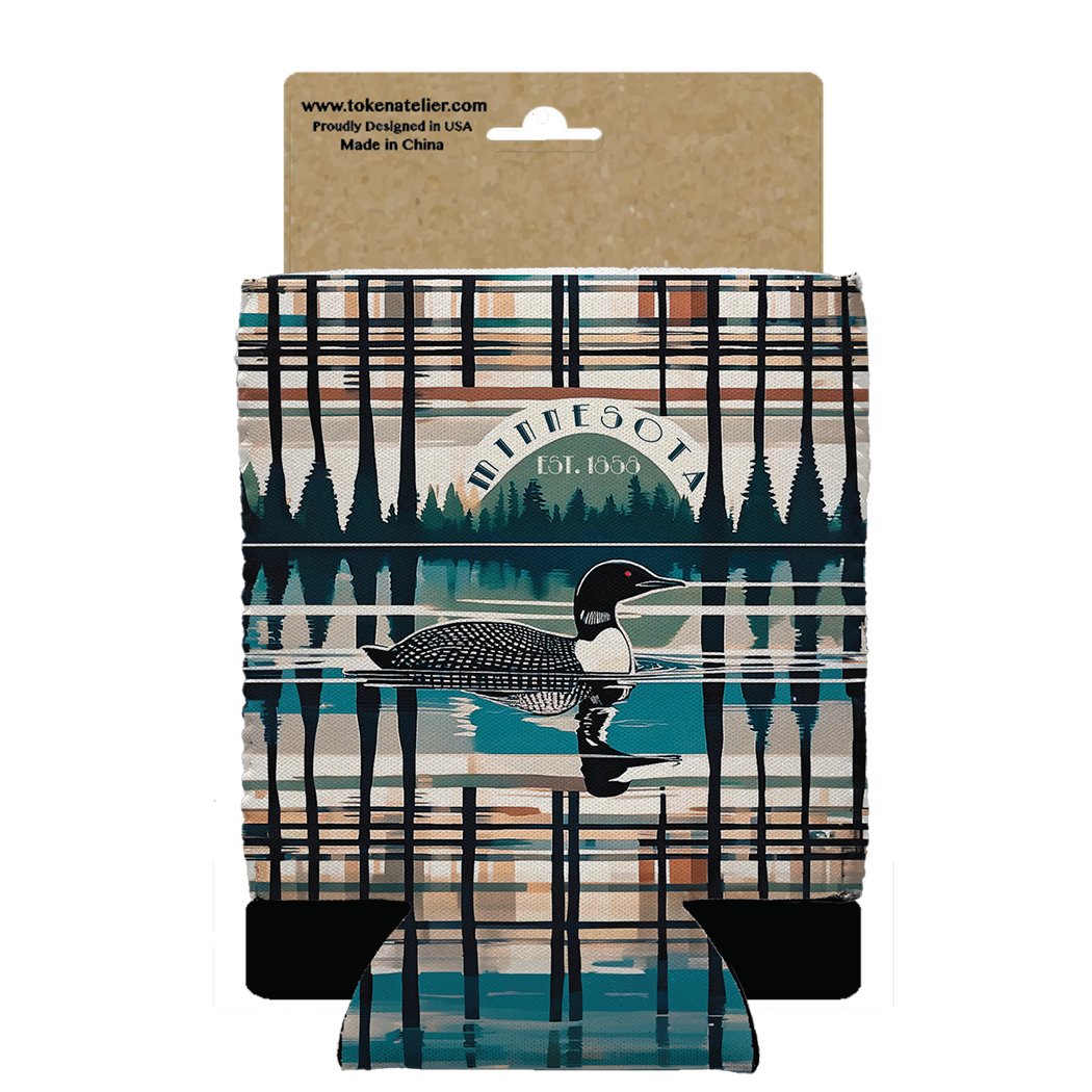 Minnesota Plaid Loon 12 oz Can Coozie