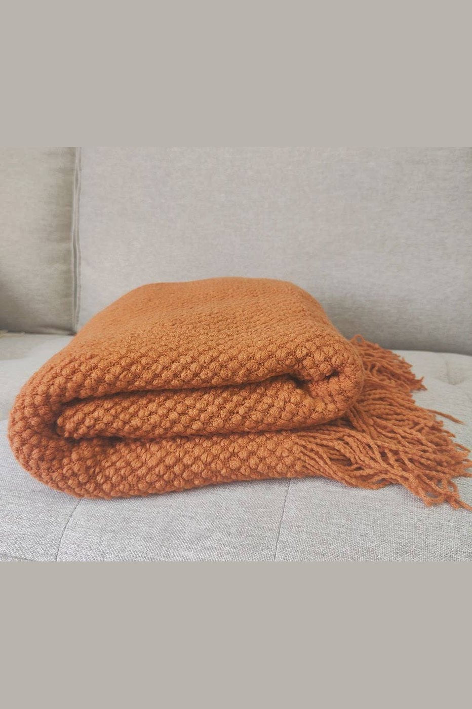Knit Textured Throw Blanket with Fringe