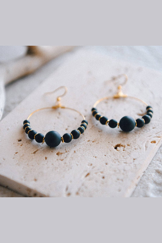 Black Agate Harmony Gemstone Hoop Earrings