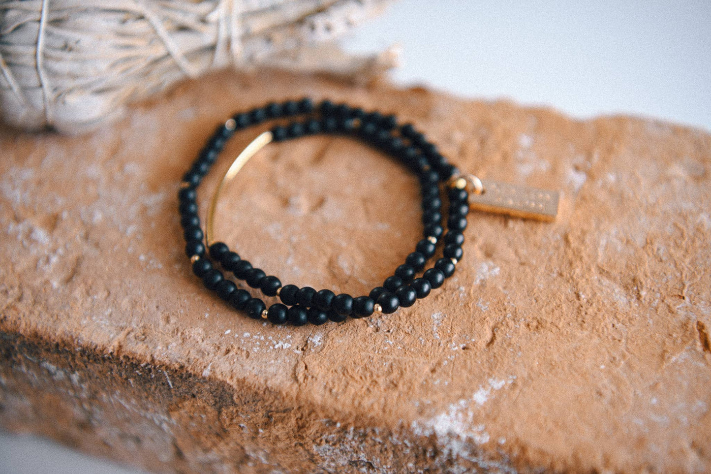 African Turquoise Genuine Gemstone and Gold Double Wrap Bracelet