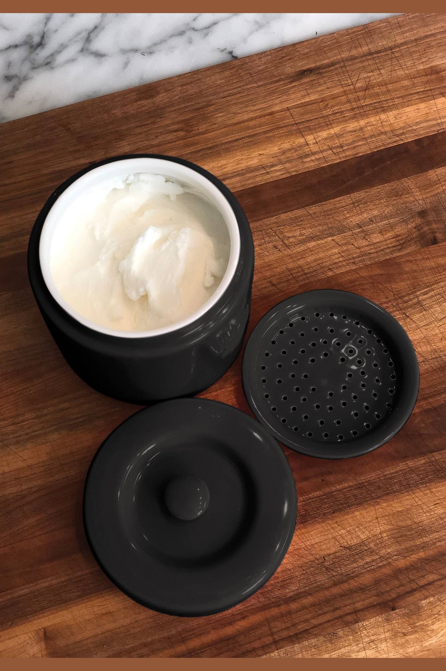 Fox Run Grease Container, Black Porcelain