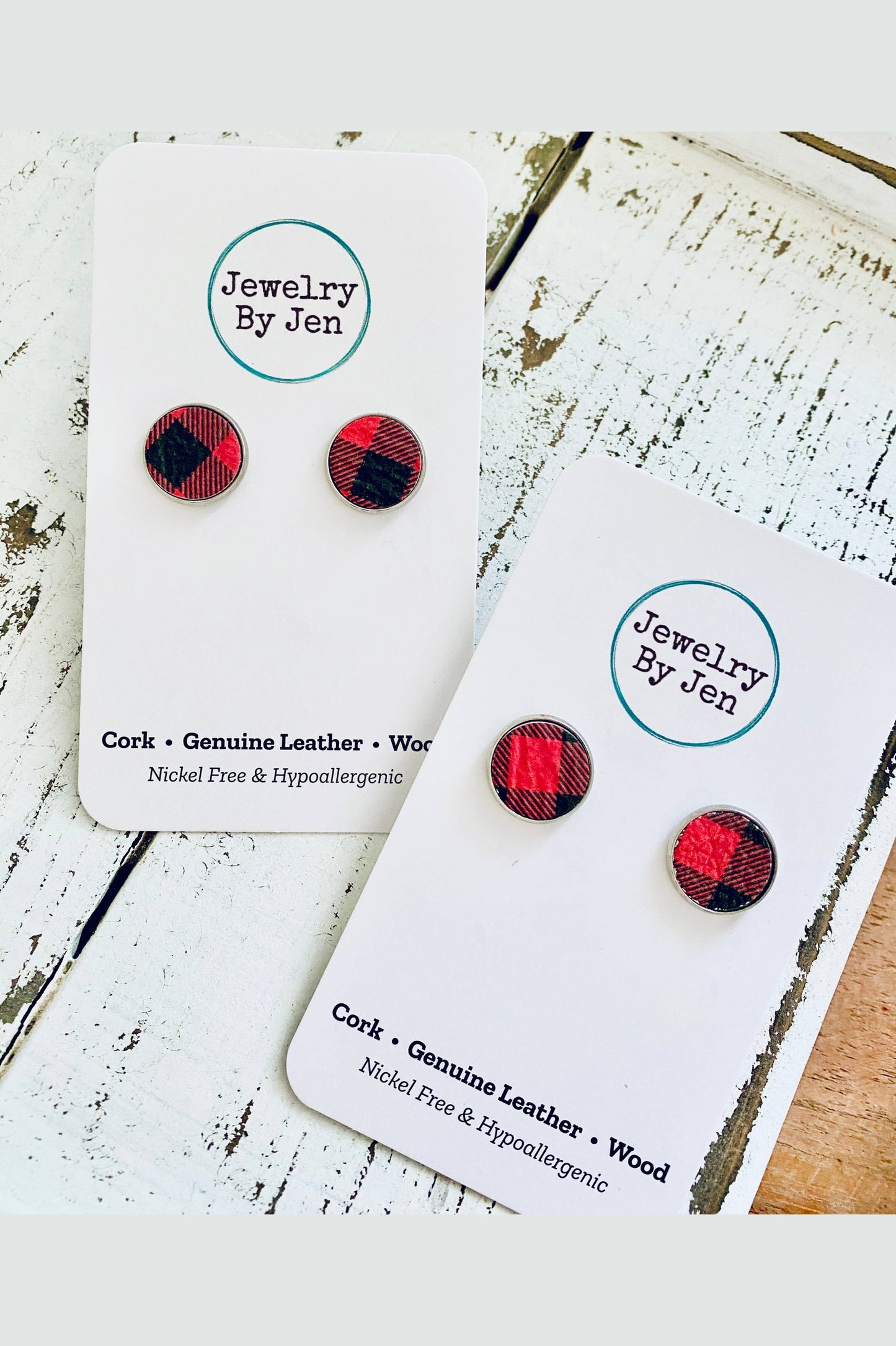 Stud Earrings: Black & Red Plaid