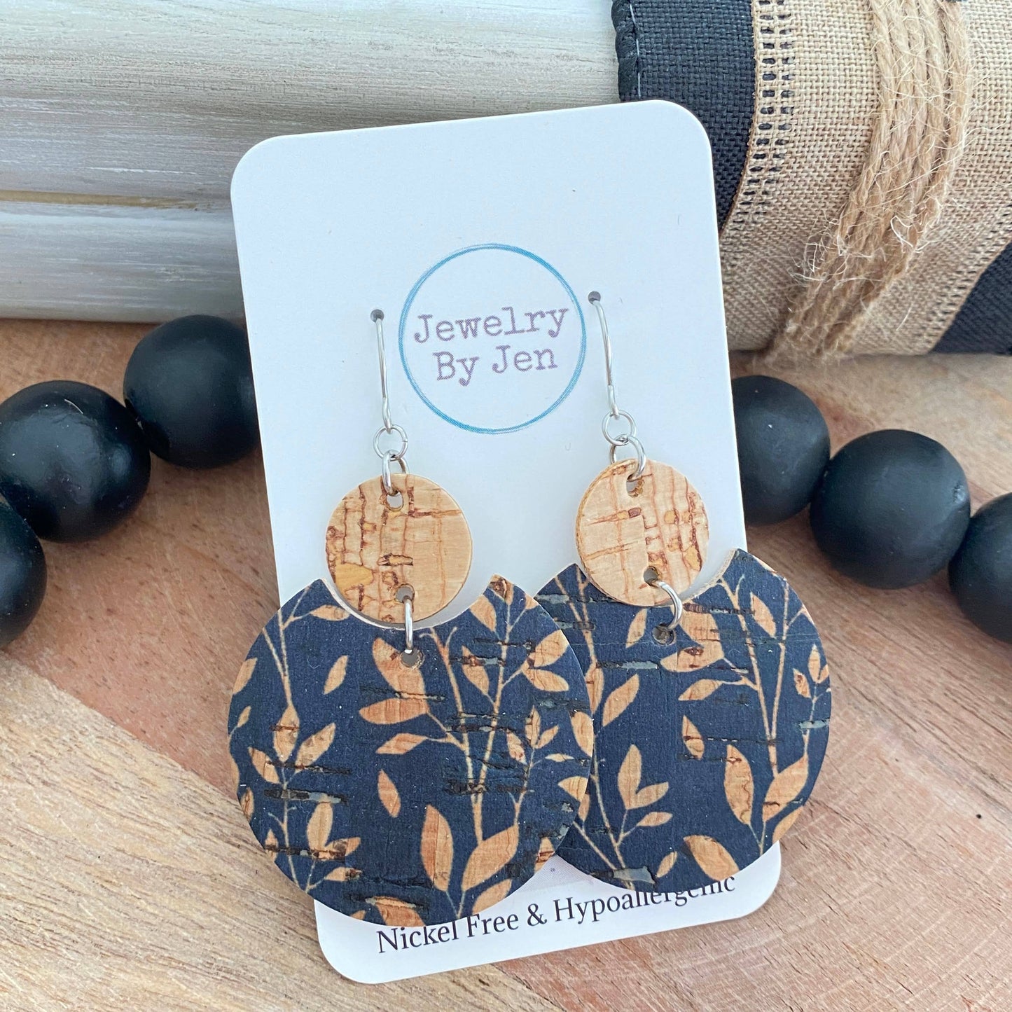 Navy Willow Luna Cork Earrings