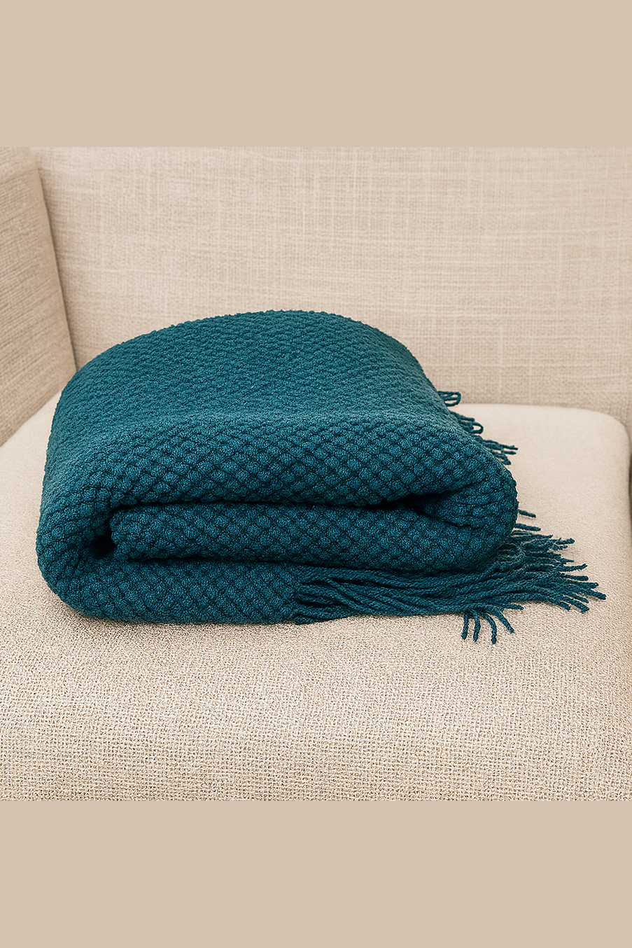 Knit Textured Throw Blanket with Fringe