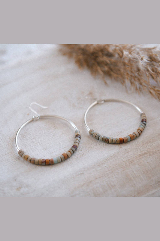Serpentine Turquoise Far Out Sterling Silver Hoops