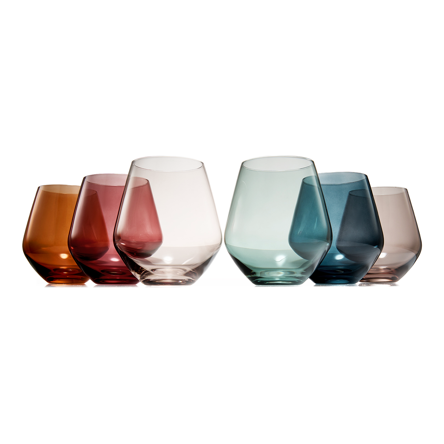 Pastel Colored Stemless Crystal Wine Glasses | 6 set | 16 oz