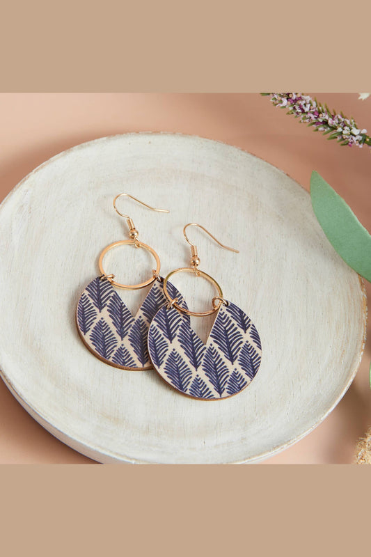 Jolie Wooden Leaf Print Gold Drop Earrings