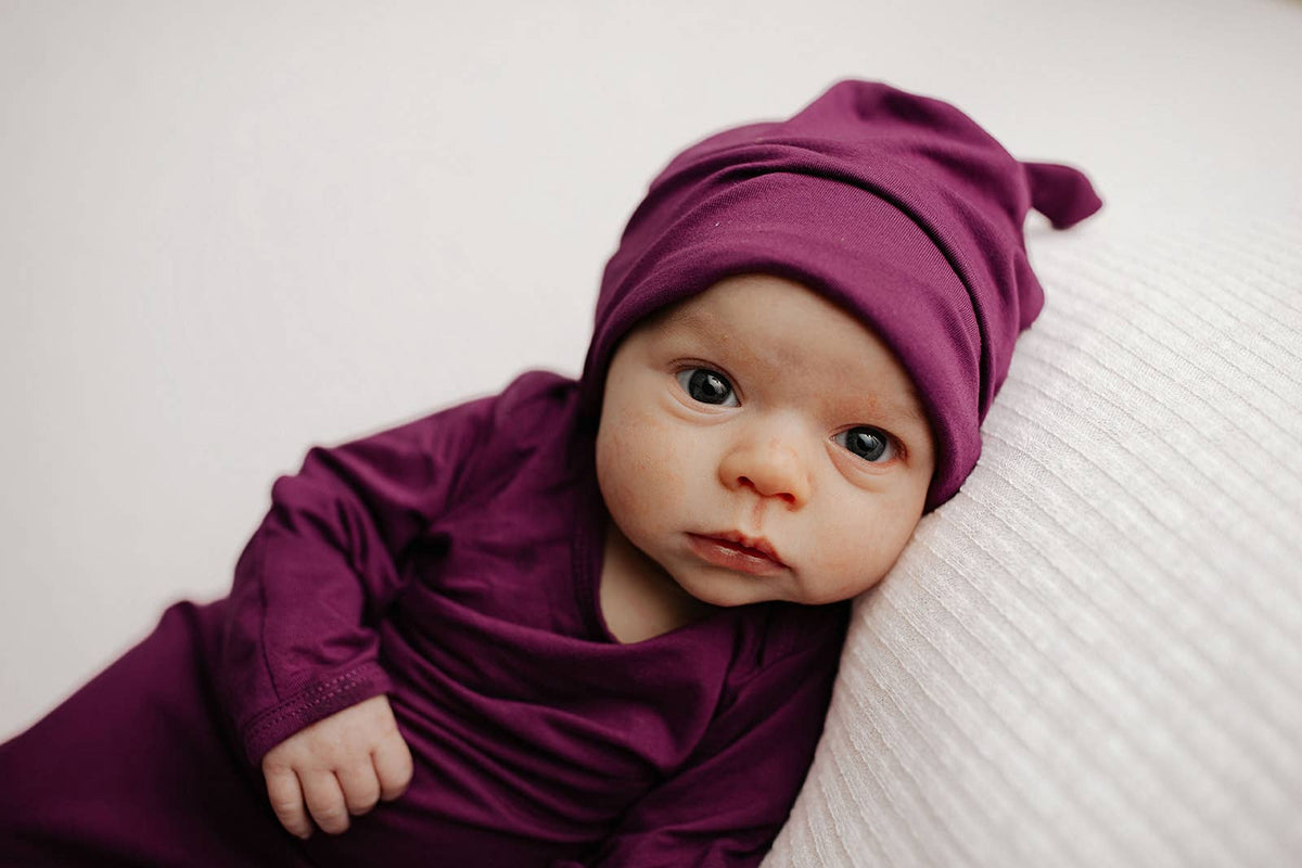 Plum Purple Knotted Newborn Baby Gown : Plum Gown With Bow