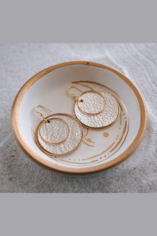 Boho Chic Champagne Leather Hoop Earrings