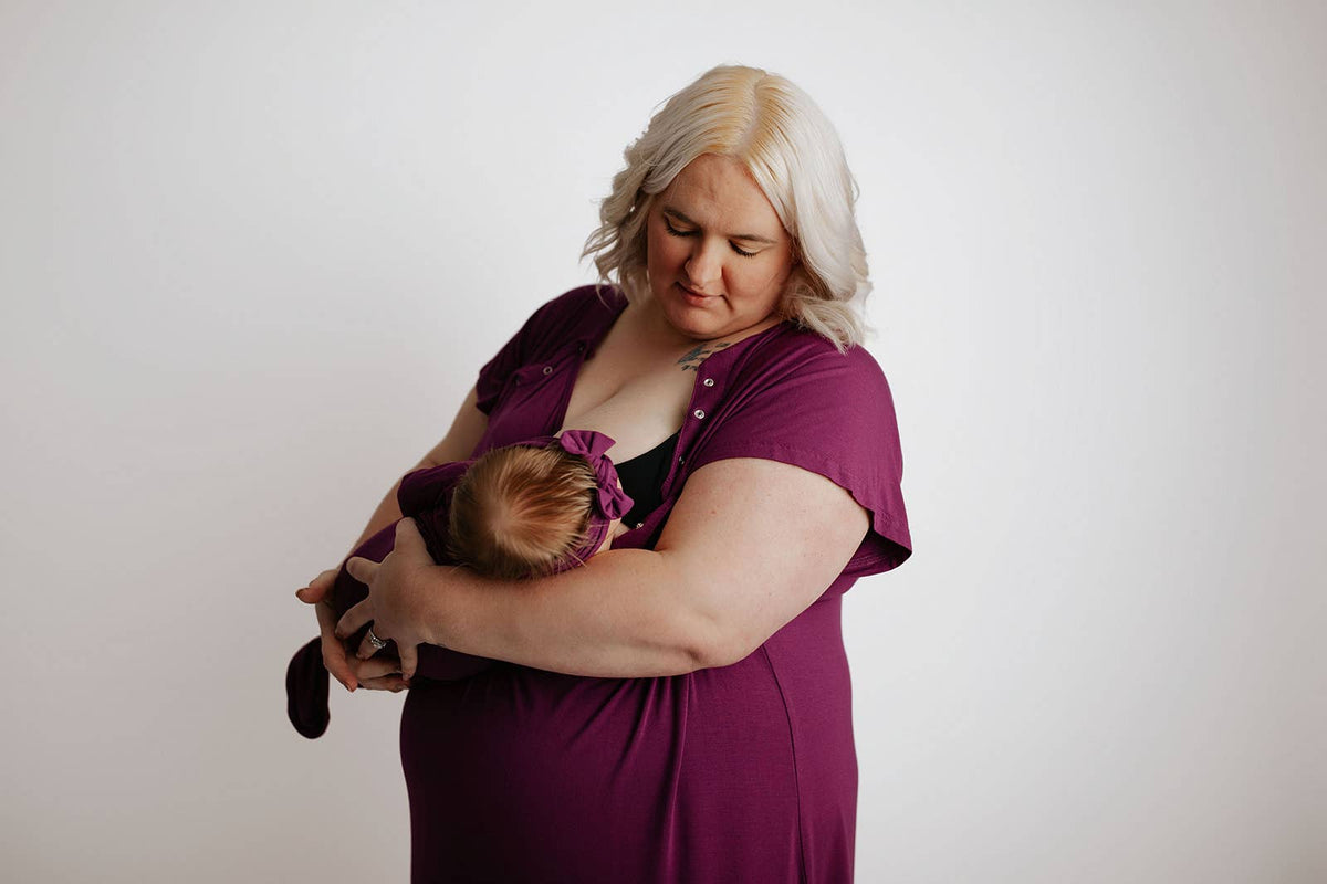 Plum Purple Knotted Newborn Baby Gown : Plum Gown With Bow
