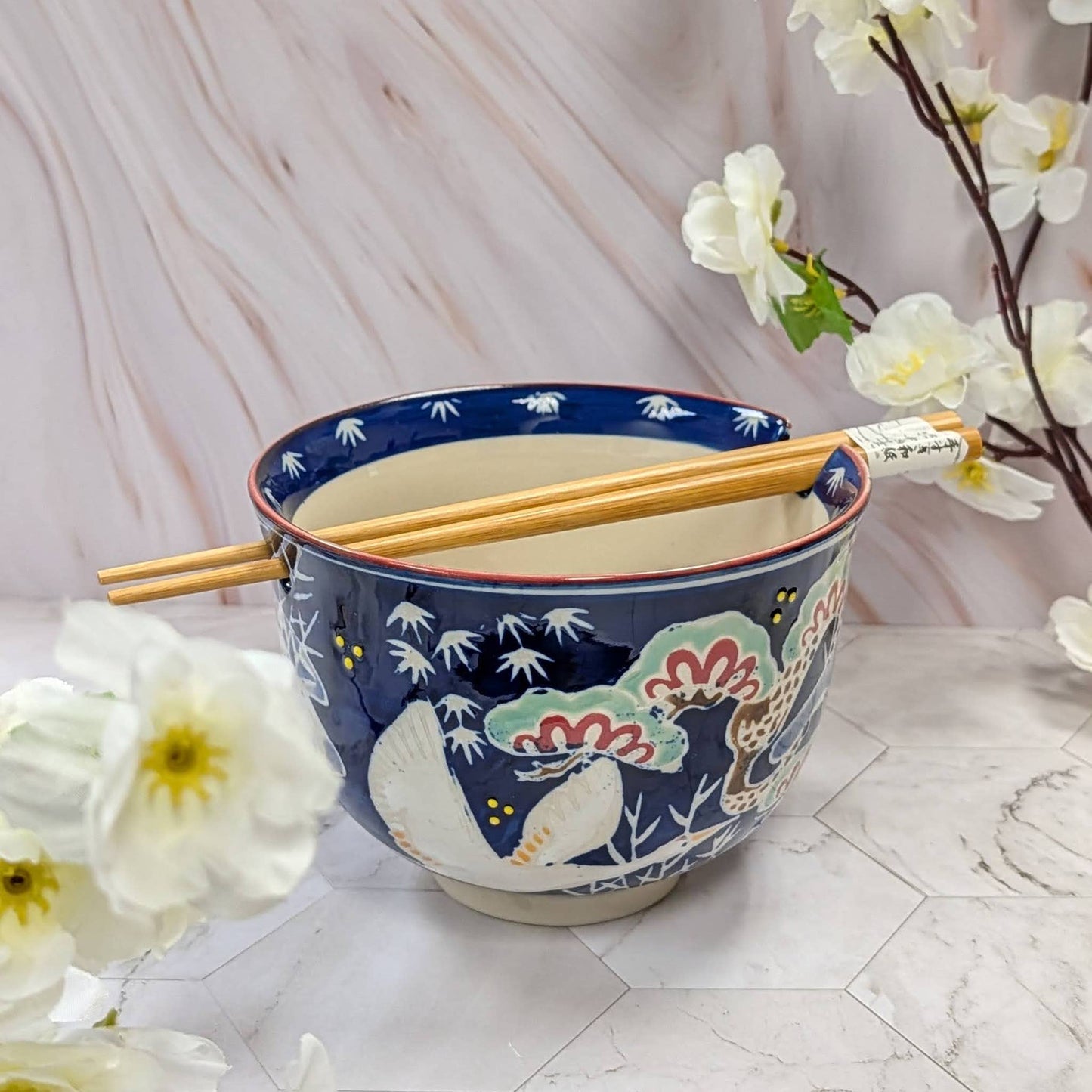 Cranes & Pines Mira 5" Ramen Bowl w/ Chopsticks