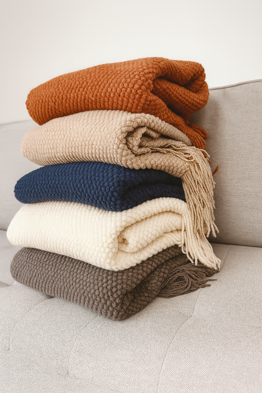 Knit Textured Throw Blanket with Fringe