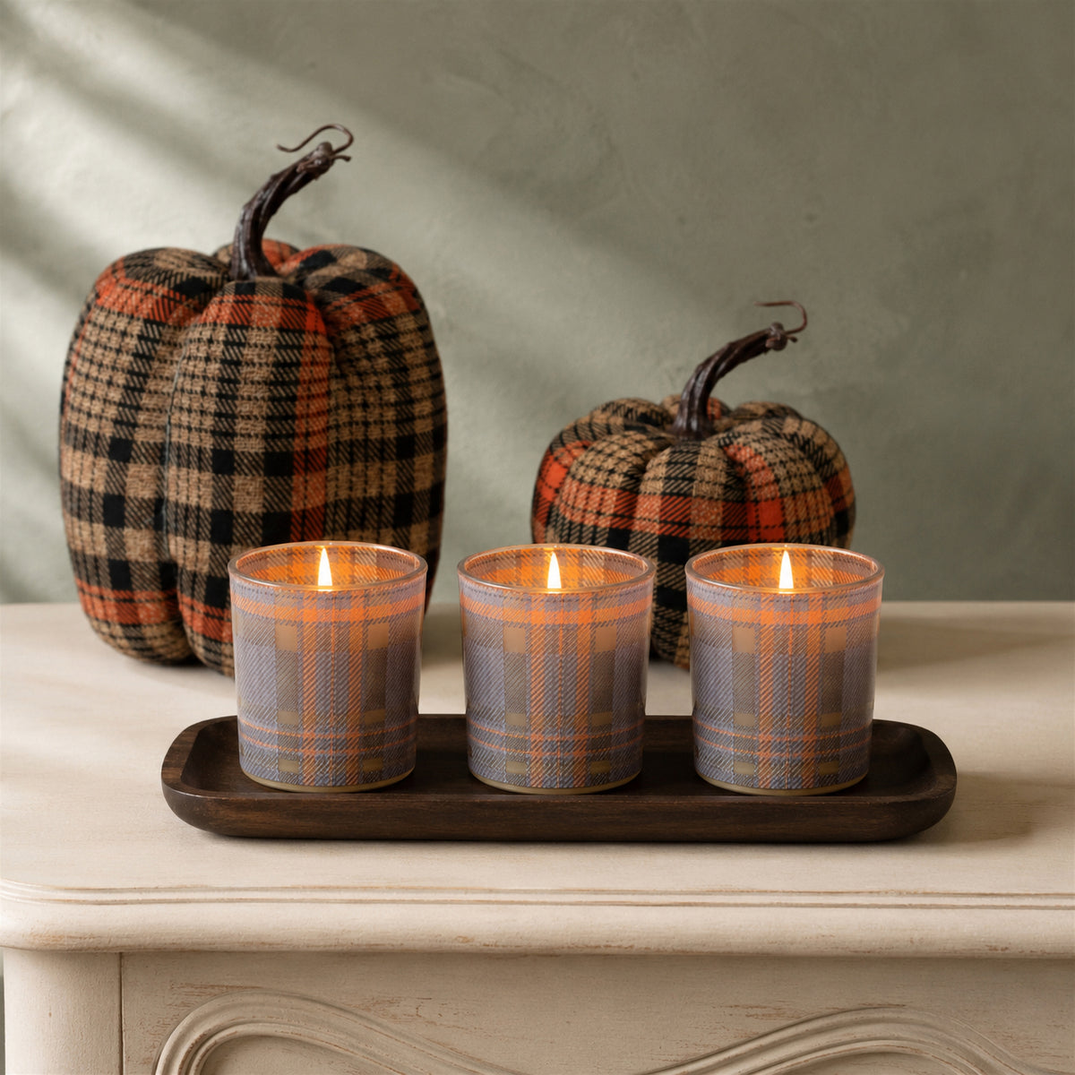 Fall Brown Plaid Votive Holder