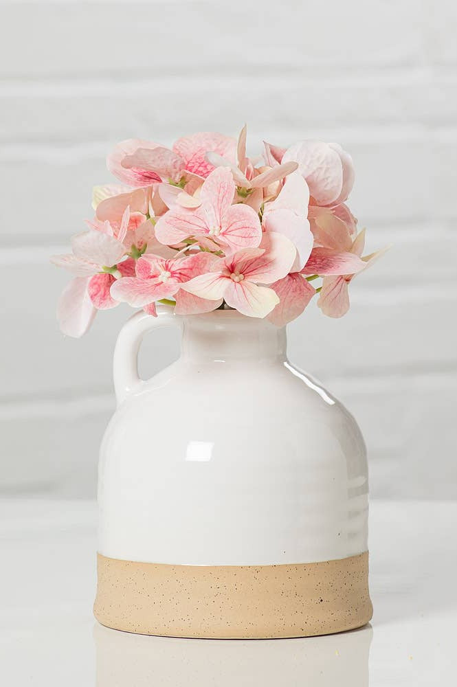White & Natural Shiny & Matte Vase with Handle-6"H
