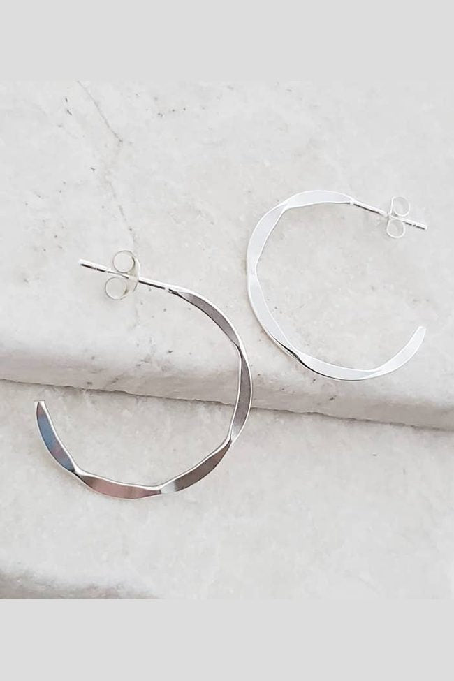 Silver Hammered Hoops Earrings