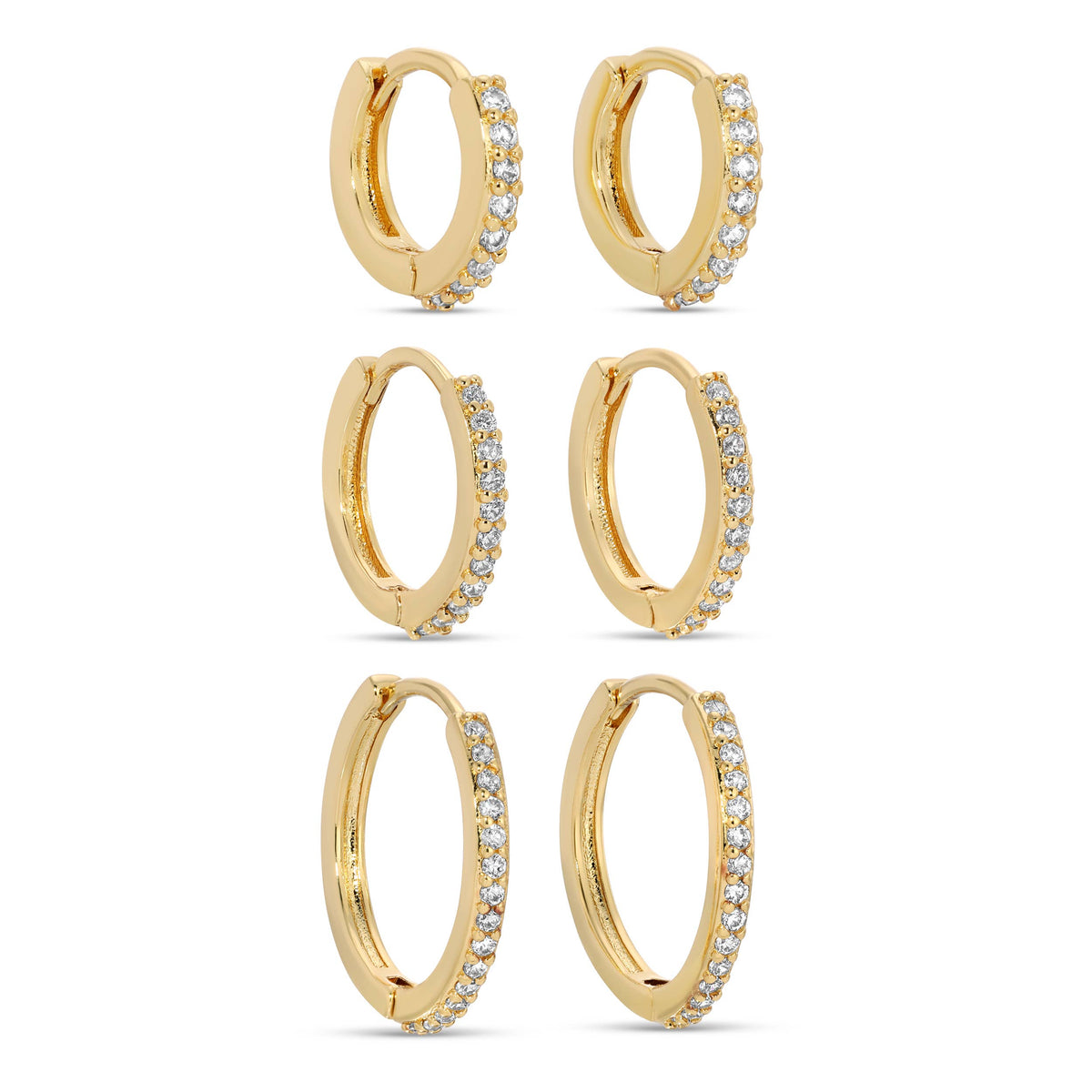 3 Pairs Silver Delicate Pavé Huggies
