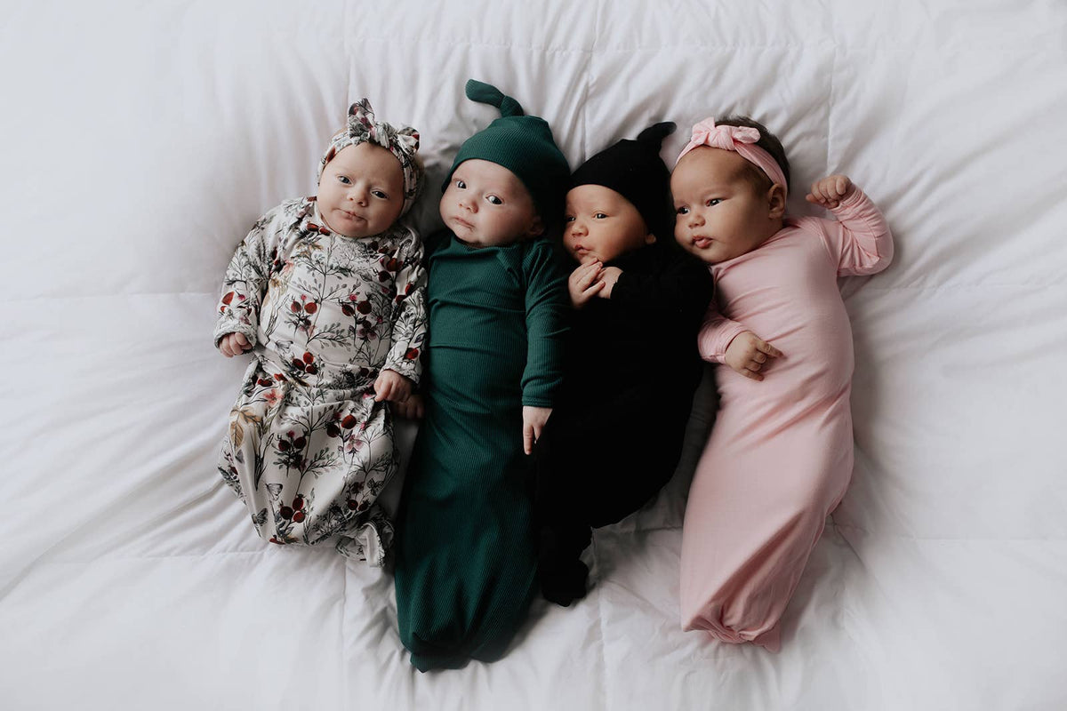 Forest Green Ribbed Knotted Newborn Baby Gown Sleepwear: Gown