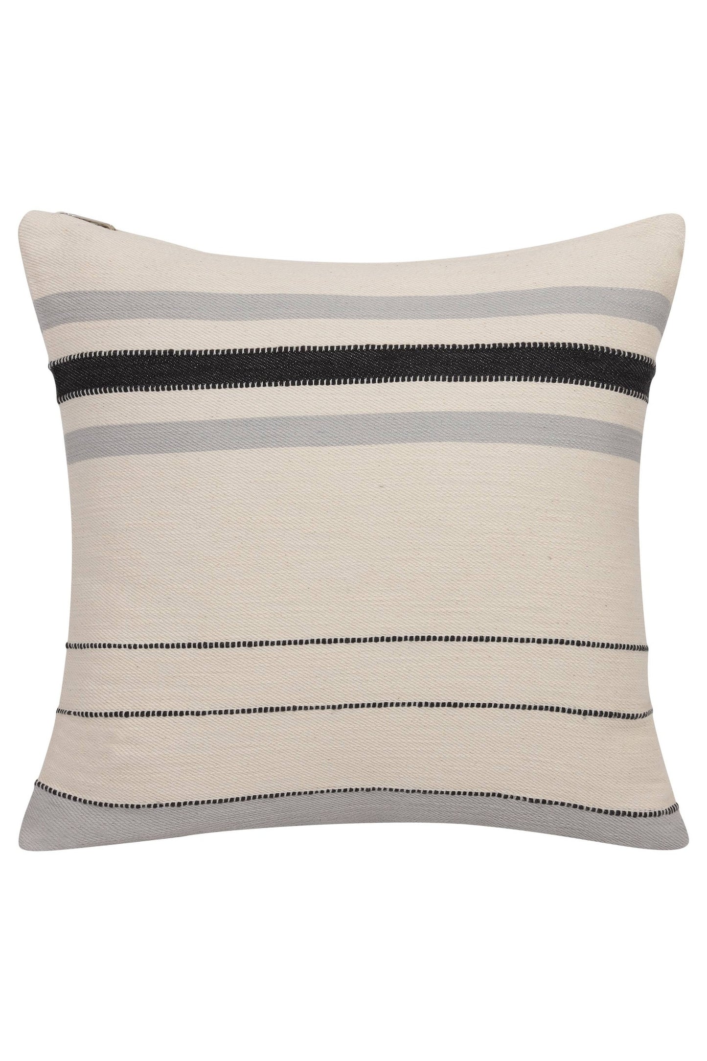 Transitional Hand-Woven Modern Striped Cotton Throw Pillow: Ivory/Brown / Pillow- Poly Filled