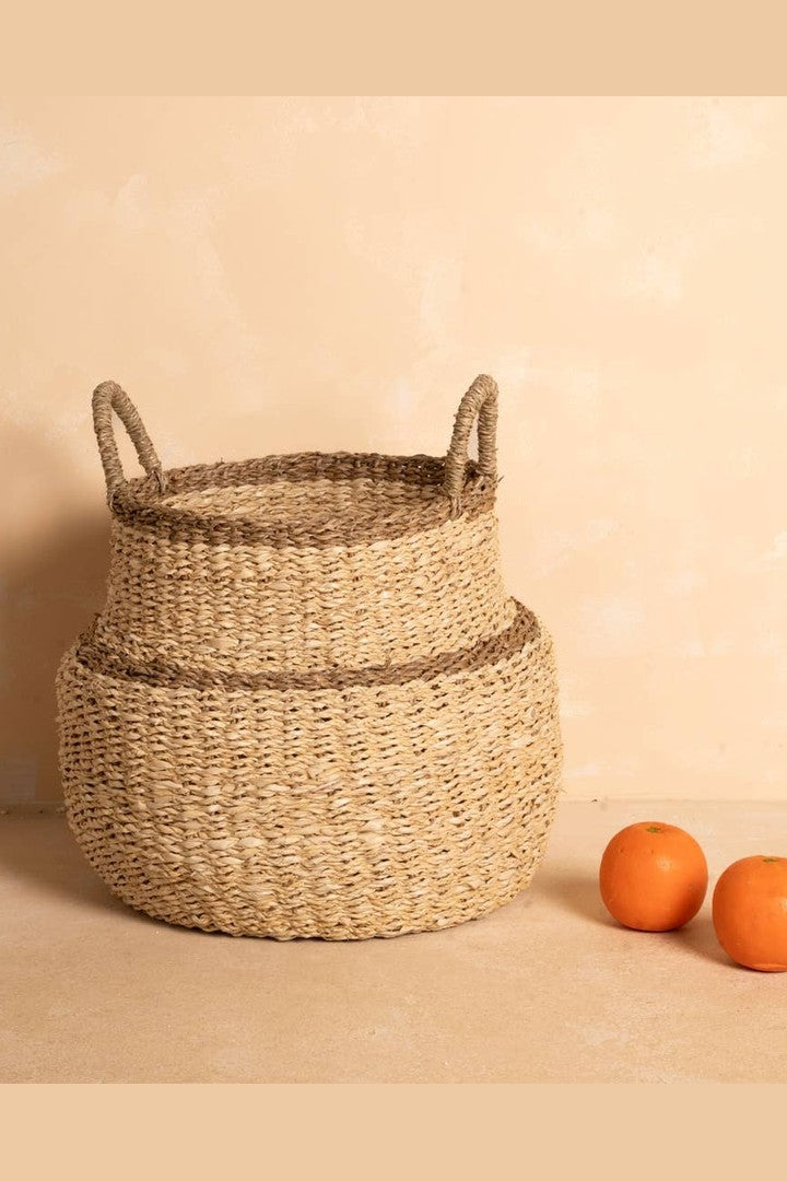 Large Seagrass And Palm Leaf Belly Basket