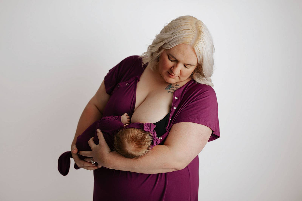 Plum Purple Knotted Newborn Baby Gown : Plum Gown With Bow