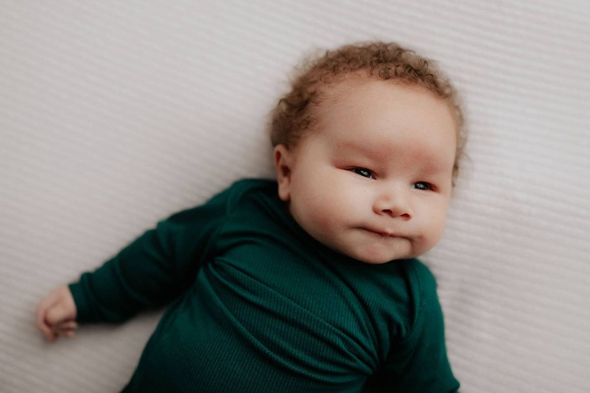 Forest Green Ribbed Knotted Newborn Baby Gown Sleepwear: Gown