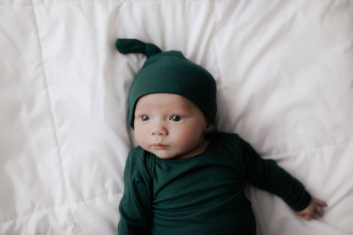 Forest Green Ribbed Knotted Newborn Baby Gown Sleepwear: Gown