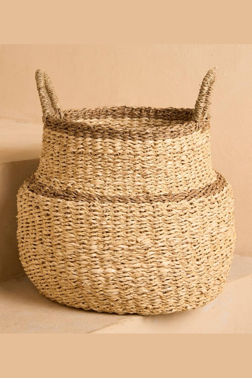Large Seagrass And Palm Leaf Belly Basket